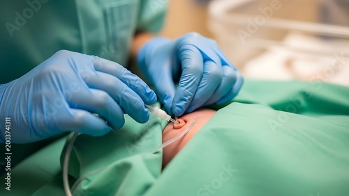 Medical professional performing surgical procedure.