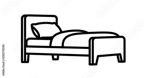 Minimalist bed icon isolated black and white vector illustration