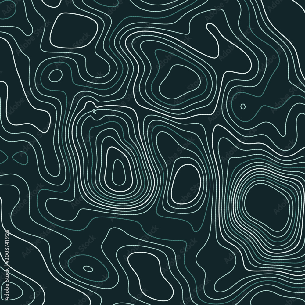 Obraz premium Abstract topographic map pattern with contour lines on dark background for data visualization concept and modern technology design