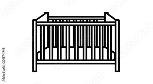 Simple line art illustration of a baby crib isolated on a white background