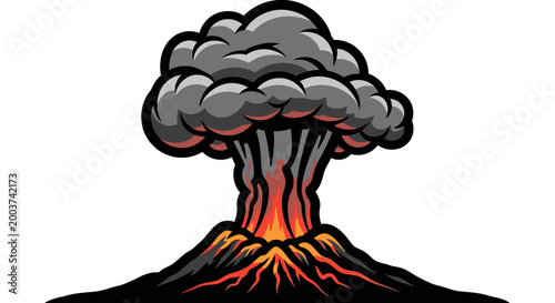 Volcano erupting with smoke and lava illustration against a white background