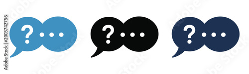 Communication concept illustration, series of speech bubbles with question marks, questioning and inquiry symbols, conversation and discussion theme