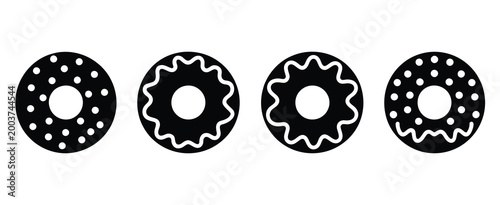  icon set, donuts vector illustration collection, bitten food snack symbols, bakery sign elements, sweet dessert icons, minimal modern line and flat styles, clean scalable vector graphics