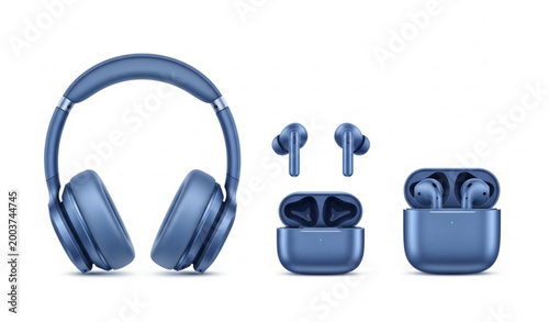 Photos 3d wireless headphones mockup vector set over ear and in ear earbuds realistic a