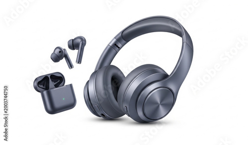 Foto Wireless headphones 3d mockup angled view vector illustration over ear headset a