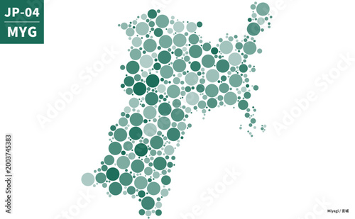 宮城県の形を円で構成したバブルマップ（都道府県コード風）  