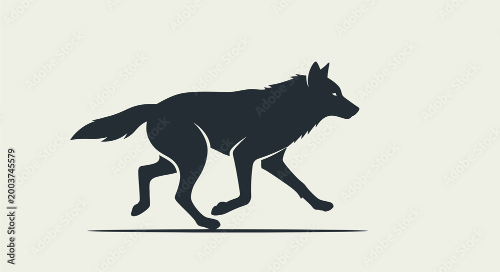 Fototapeta premium Black silhouette of a running wolf.