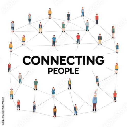 Social network diagram with people illustration white background