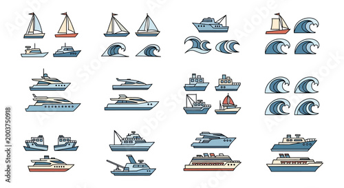 Collection of various sailboats and ships.