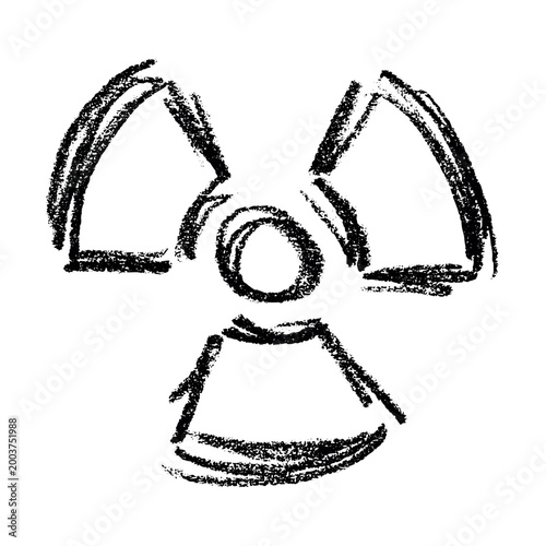 Hand drawn radiation sign Nuclear radiation hazard symbol Radioactive danger warning sign clipart in doodle style Nuclear safety Radioactive waste Single element for print, web, design, decor