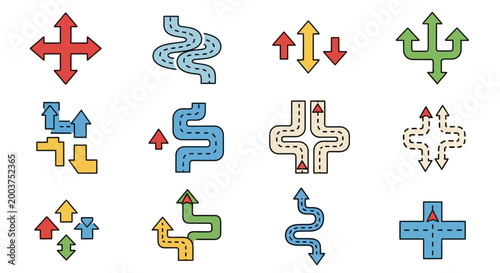 Colorful arrows and symbols icons set.