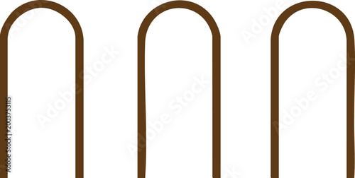 Three brown u-shaped metal racks on a white background
