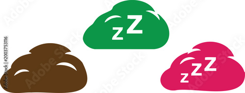Three colored poop emojis with two showing sleepy zzz symbols