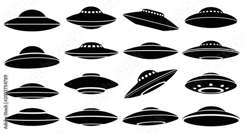 фотографія Collection of UFO Silhouettes, Flying Saucers, Alien Spaceships