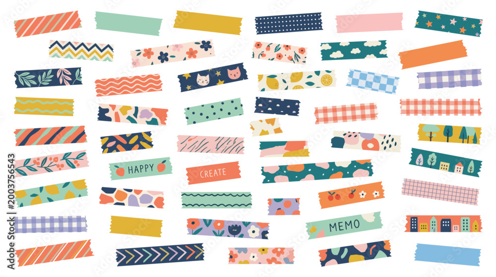Obraz premium Colorful Washi Tape Collection Assorted Patterns and Designs for Crafting Scrapbooking Journaling and Creative Projects