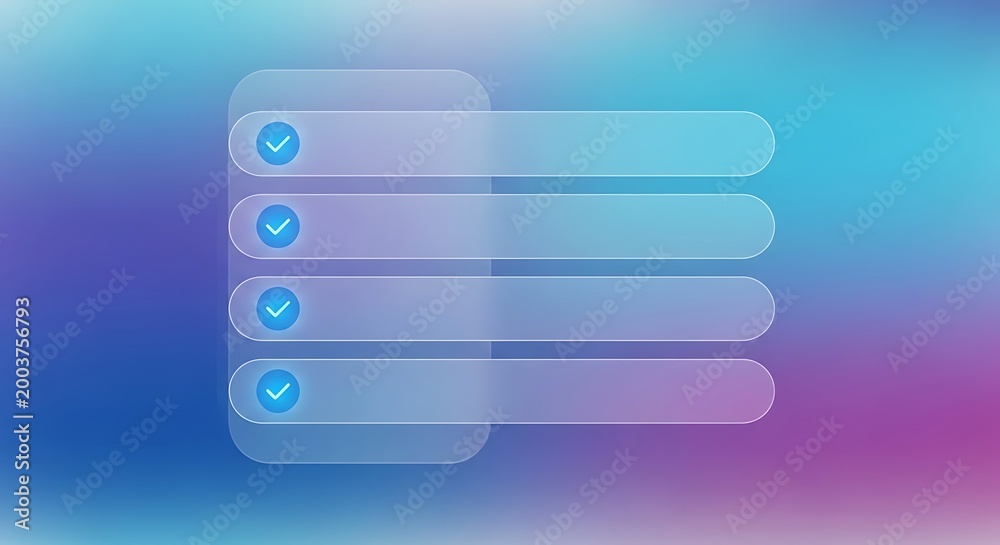 Obraz premium Checklist with Transparent Boxes and Blue Ticks on Gradient Background.