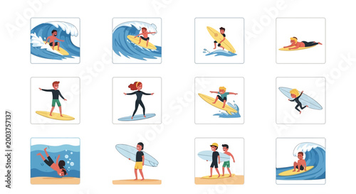 Canvas Print People surfing on ocean waves.