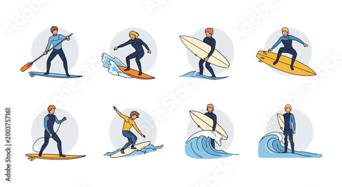 Schilderij op canvas People surfing on ocean waves sports.