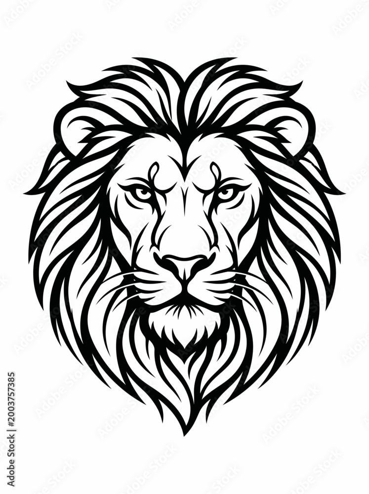 Fototapeta premium Majestic Lion Head Illustration, Black and White Vector Art