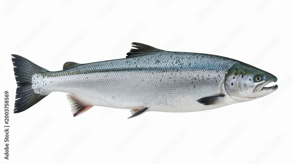 Obraz premium Fresh atlantic salmon fish isolated on a plain white background