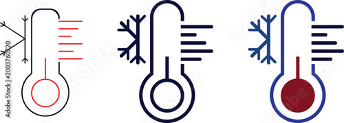 Set of three thermometer icons showing different temperature levels with cold and heat indicators Vector