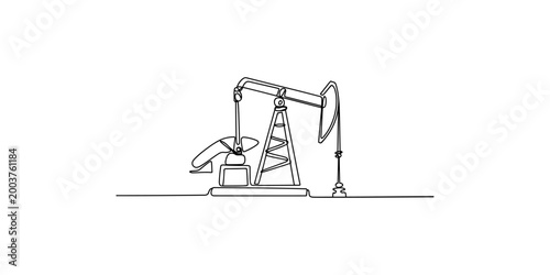 Continuous line drawing of an oil pump jack on white background