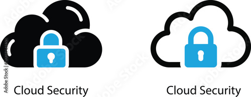 Tableau sur toile Cloud Security Icon with Padlock and Solid Cloud Silhouette - Concept for Cybers