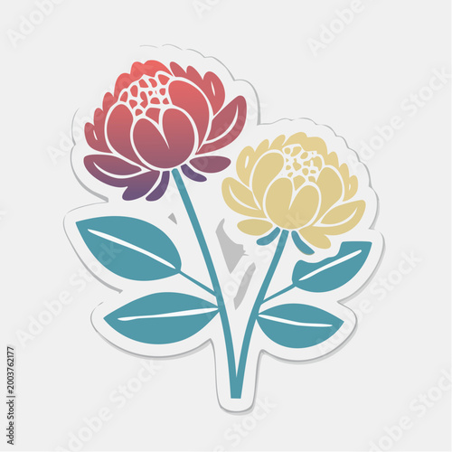Stylized illustration of two flowers with leaves