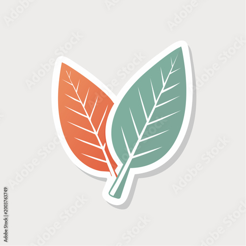 Two stylized leaves, one orange and one green, on a light background