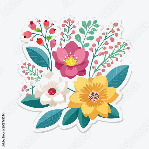 Vibrant Floral Arrangement with Berries and Leaves