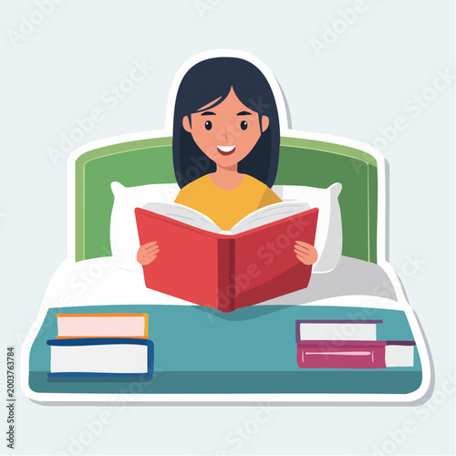 Woman Reading a Book in Bed