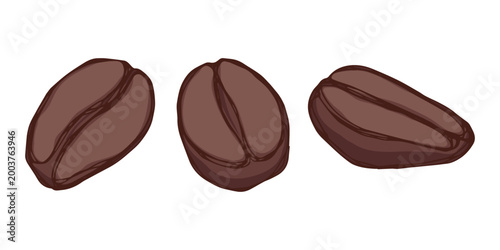 Set of hand drawn fresh roasted coffee bean Arabica robusta seed doodle Single element for design print packaging label decor