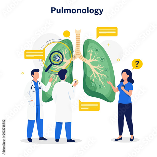 Pulmonology Medical Concept: Doctors Examining Lungs, Patient Consultation