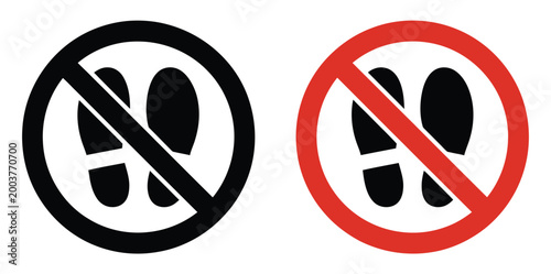 No foot step sign, remove footwear warning sign, shoes sandals and slippers not allowed symbol, clean prohibition icon set
