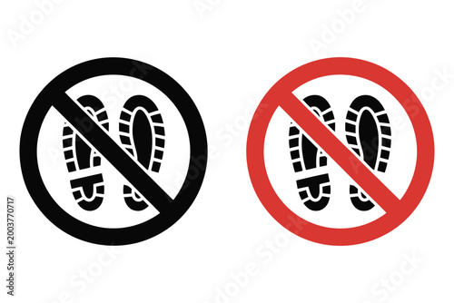No foot step sign, remove footwear warning sign, shoes sandals and slippers not allowed symbols