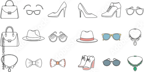Collection of fashion accessories and clothing items for women and men