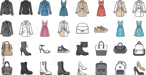 Collection of women's fashion items including clothes shoes and accessories
