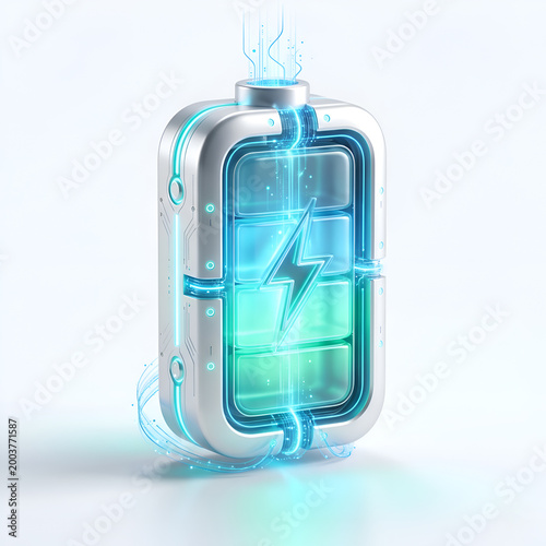 Futuristic Sci-Fi Battery Energy Cell Charging with Blue Neon Lights