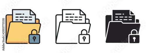 Secure file folders with padlocks on a transparent background, data protection concept with locked documents and privacy security system