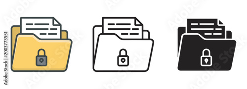 Secure file folders with padlocks on a transparent background, data protection concept with locked documents and privacy security system
