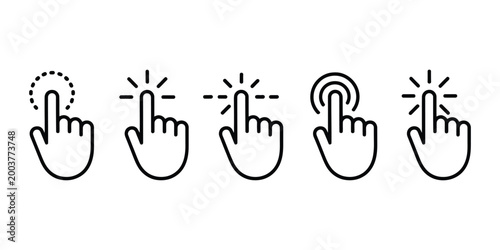 Pointer cursor computer mouse icon, clicking cursor and pointing hand click symbols, modern interaction vector illustration