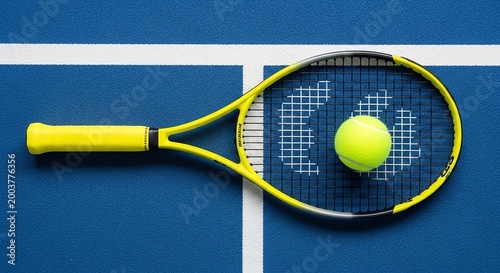 tennis racket and ball on court