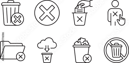 Collection of delete and cancel icons in a simple outline vector style