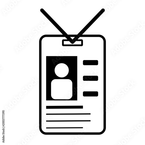 ID Card Badge Icon with Lanyard Simple Black Outline Identification Card Illustration