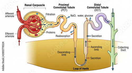 Nephron Structure Filtration Process Vector