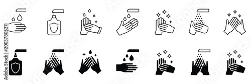 Set of disease prevention protect icons,  icon set, modern antibacterial protection symbols, editable vector graphics