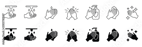 Set of disease prevention protect icons, wash your hands icons set, sanitizer, antiseptic, antibacterial vector symbols