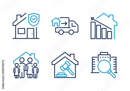 Home Insurance and Property Law thin line icon set. Minimal web icons