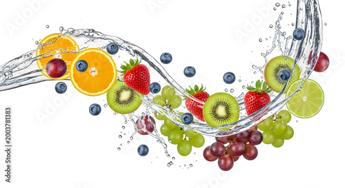 Fresh fruit splashing in water isolated on transparent background