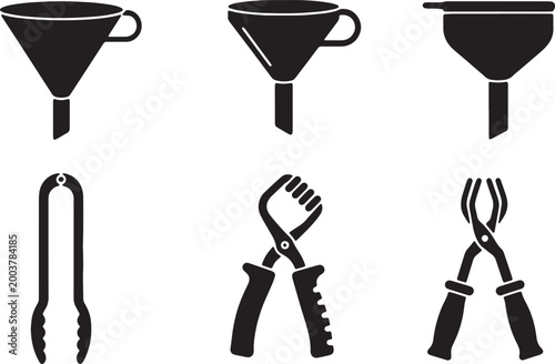 Tableau sur toile Black Solid Canning Tools Silhouettes Set of Six on White Background